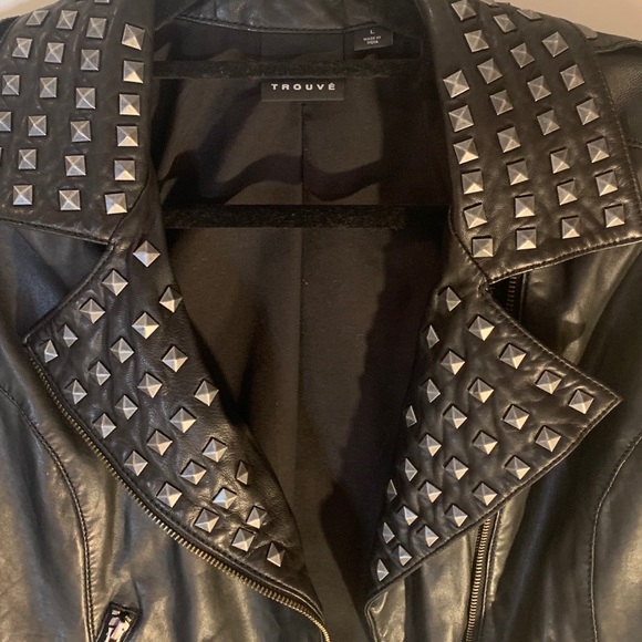 Nordstrom Trouve Black Leather Studded Jacket L - Picture 7 of 10